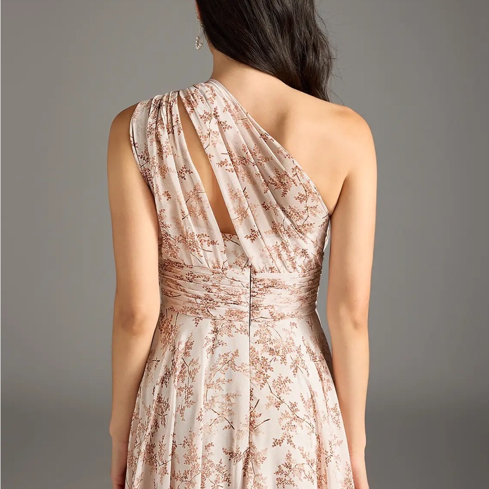 Azazie Charlize One-Shoulder in Pink Fern Floral - Picture 2 of 5